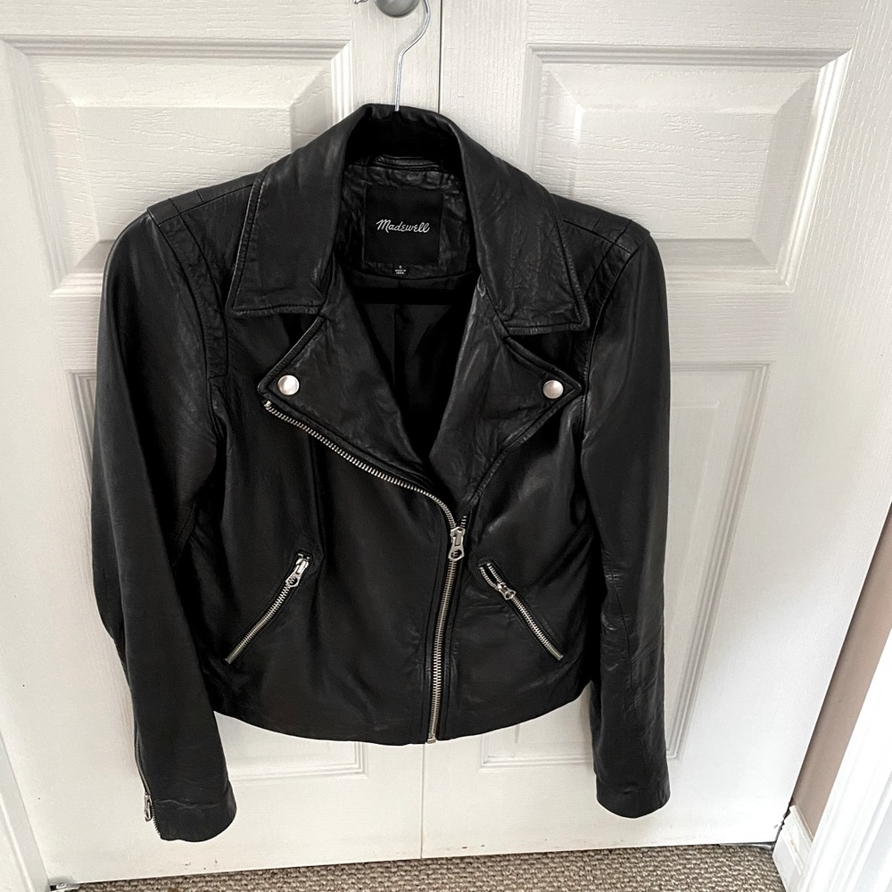 Madewell Black Leather Moto Jacket with Silver Hardware
